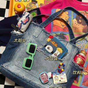 Handmade Patchwork Denim Shoulder Tote Bag - Large Capacity Y2K Style Niche Design for Trendy Girls