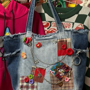 Handmade Patchwork Denim Shoulder Tote Bag - Large Capacity Y2K Style Niche Design for Trendy Girls
