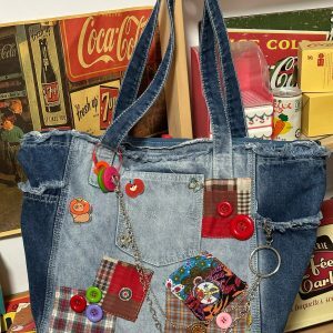 Handmade Patchwork Denim Shoulder Tote Bag - Large Capacity Y2K Style Niche Design for Trendy Girls