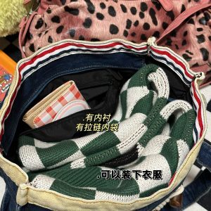 Handmade Patchwork Denim Tote Bag - Large Capacity Commuter Shoulder Bag for Women - Stylish Student Class Carryall