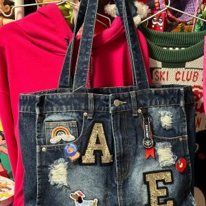 Handmade Retro Denim Tote Bag - Large Capacity Versatile Stylish Student Bag - Perfect for Y2K and Vintage Fashion Lovers