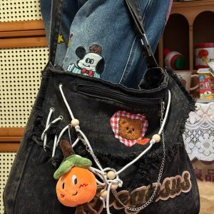 Handmade Versatile Large-Capacity Denim Shoulder Crossbody Tote Bag for Students – Stylish Commuter Bag for Women