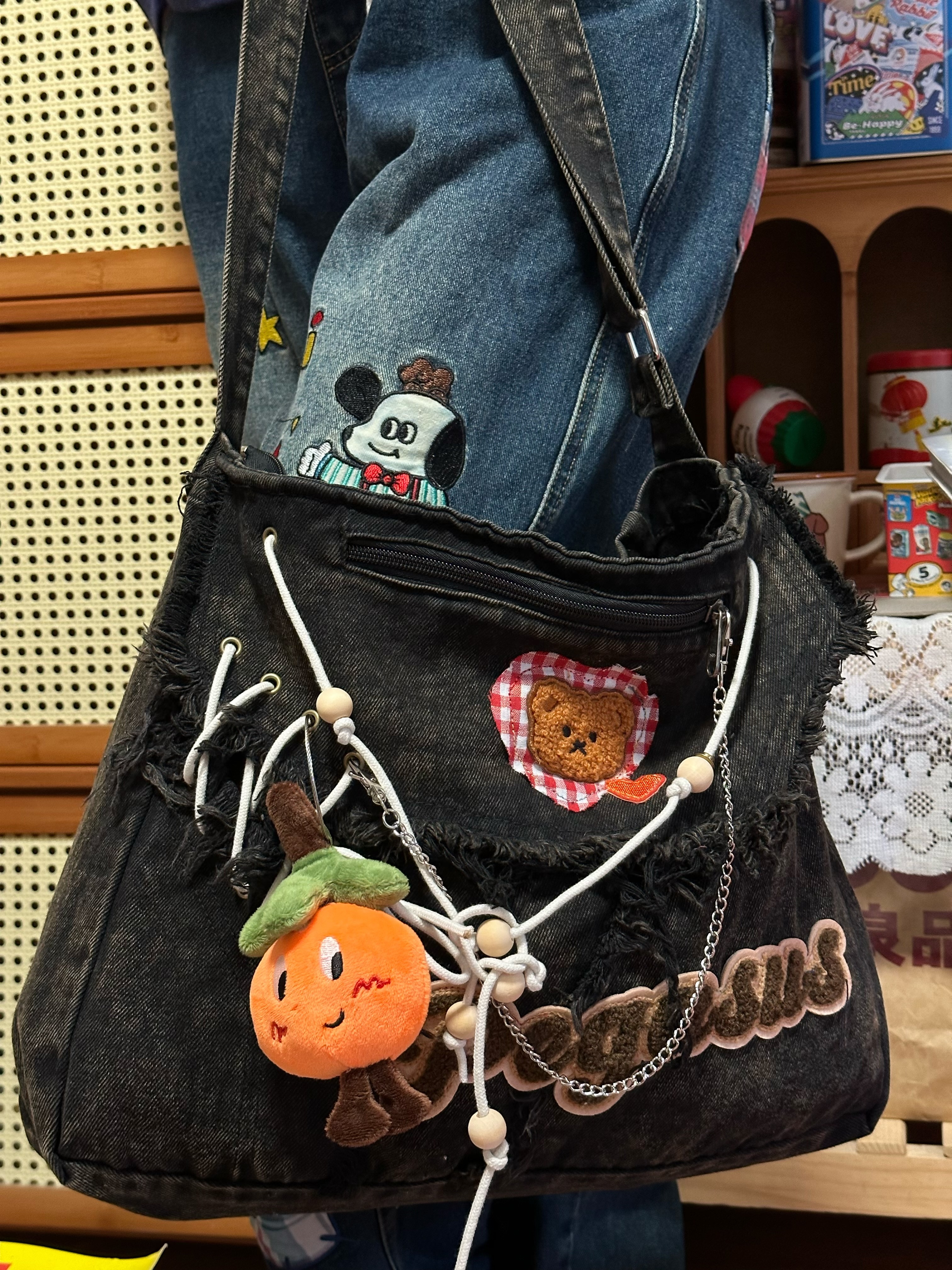 Handmade Versatile Large-Capacity Denim Shoulder Crossbody Tote Bag for Students – Stylish Commuter Bag for Women