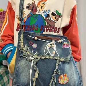 Handmade Vintage Denim Shoulder Crossbody Bag - Versatile Large Capacity Tote for Commuters and Students - Spring/Summer Collection