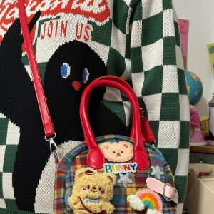 Handmade Women's Bear Bag - Cute Y2K Retro Crossbody Shoulder Bag for Autumn and Winter Versatile Style
