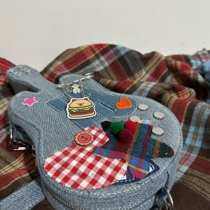 Handmade Y2K Retro Denim Shoulder Crossbody Bag - Versatile Small Bag for Students & Guitar Enthusiasts