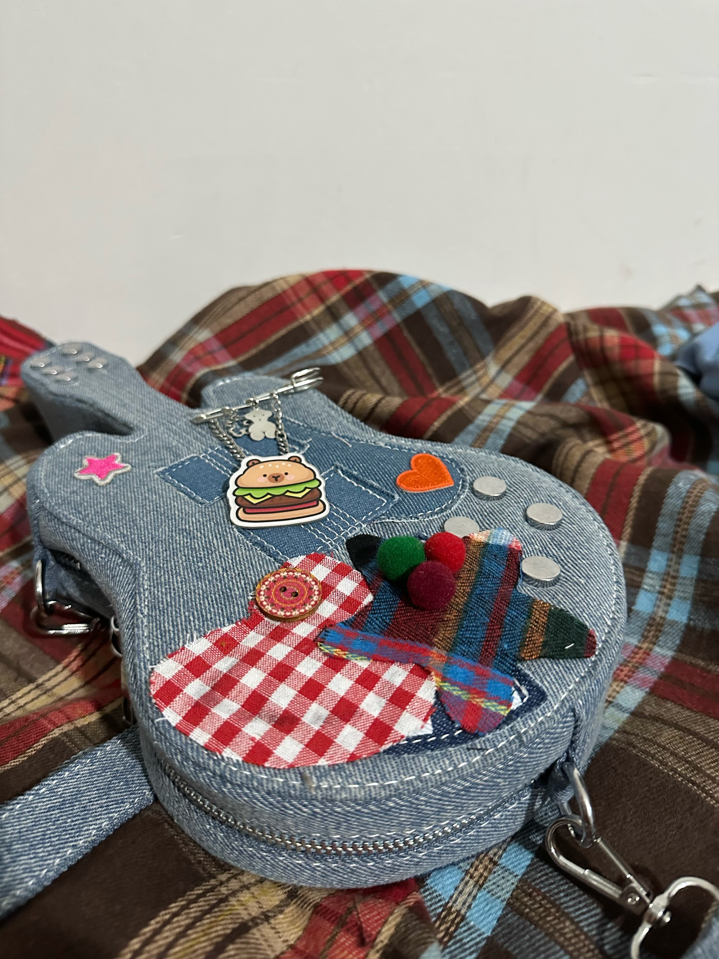 Handmade Y2K Retro Denim Shoulder Crossbody Bag - Versatile Small Bag for Students & Guitar Enthusiasts