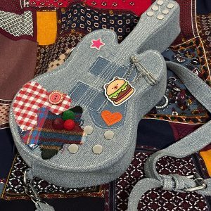 Handmade Y2K Retro Denim Shoulder Crossbody Bag - Versatile Small Bag for Students & Guitar Enthusiasts