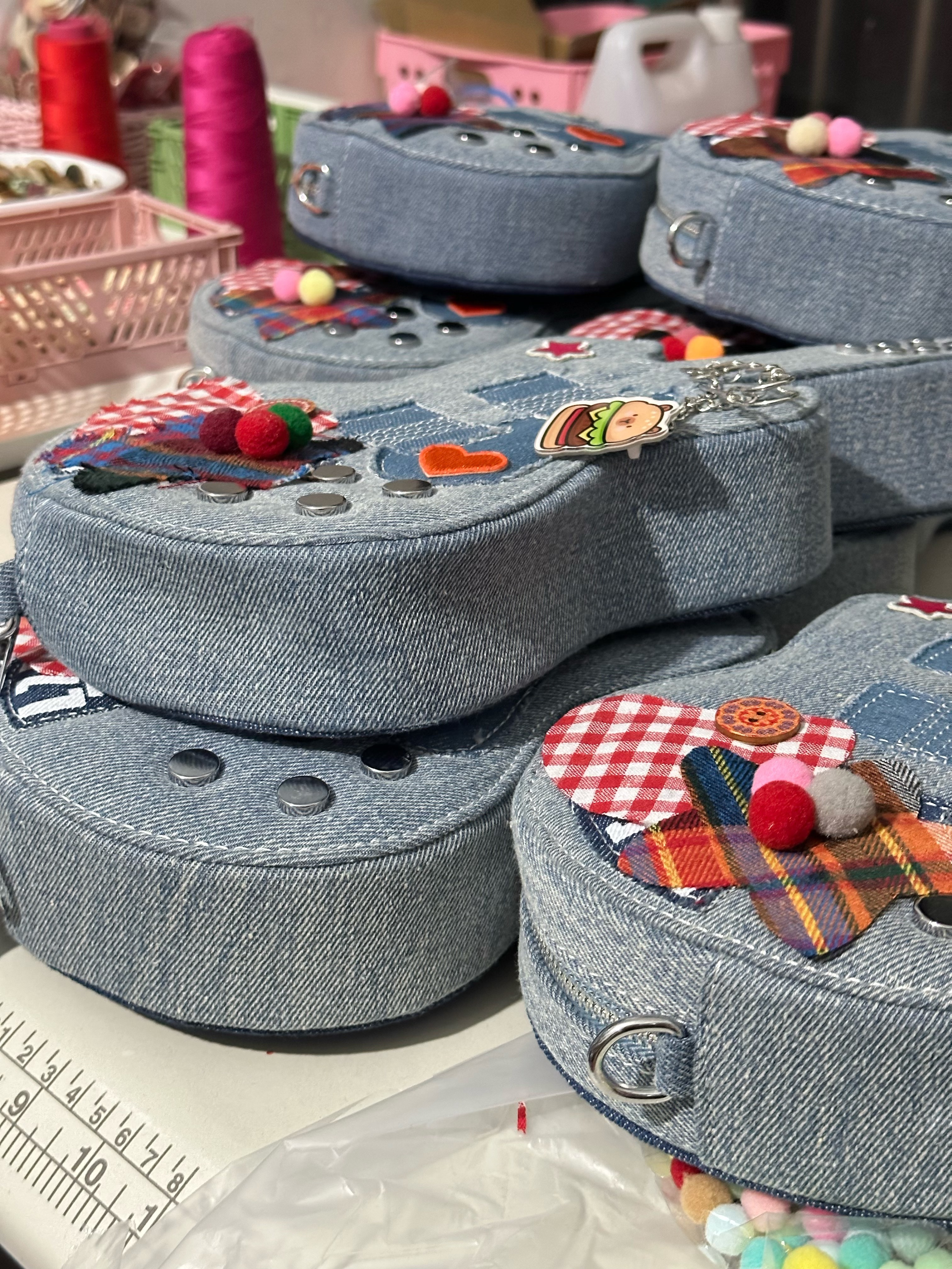 Handmade Y2K Retro Denim Shoulder Crossbody Bag - Versatile Small Bag for Students & Guitar Enthusiasts
