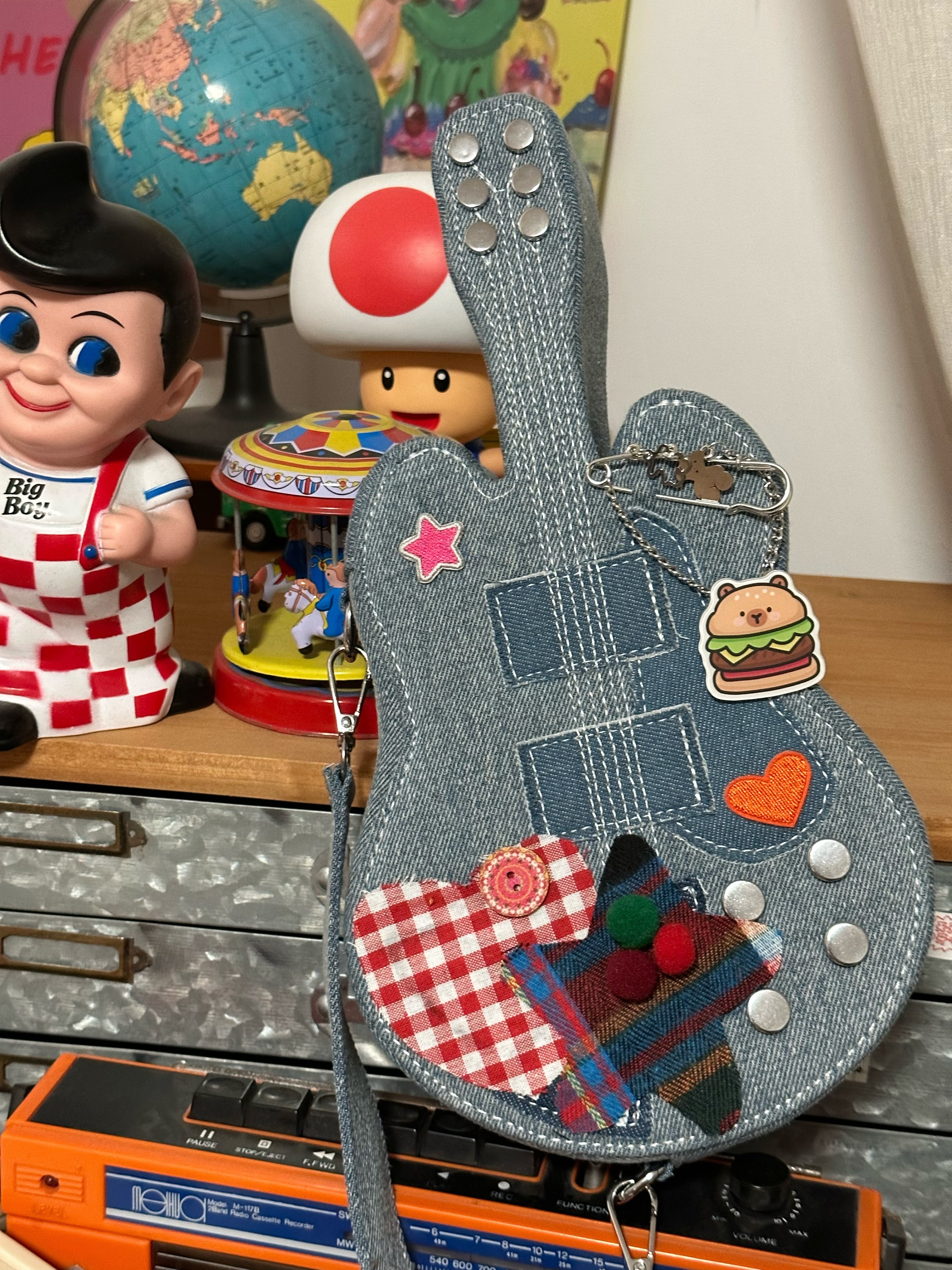 Handmade Y2K Retro Denim Shoulder Crossbody Bag - Versatile Small Bag for Students & Guitar Enthusiasts
