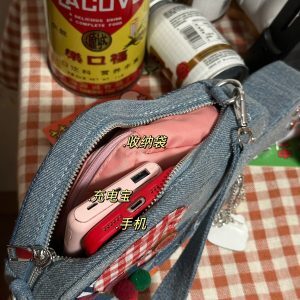 Handmade Y2K Retro Denim Shoulder Crossbody Bag - Versatile Small Bag for Students & Guitar Enthusiasts