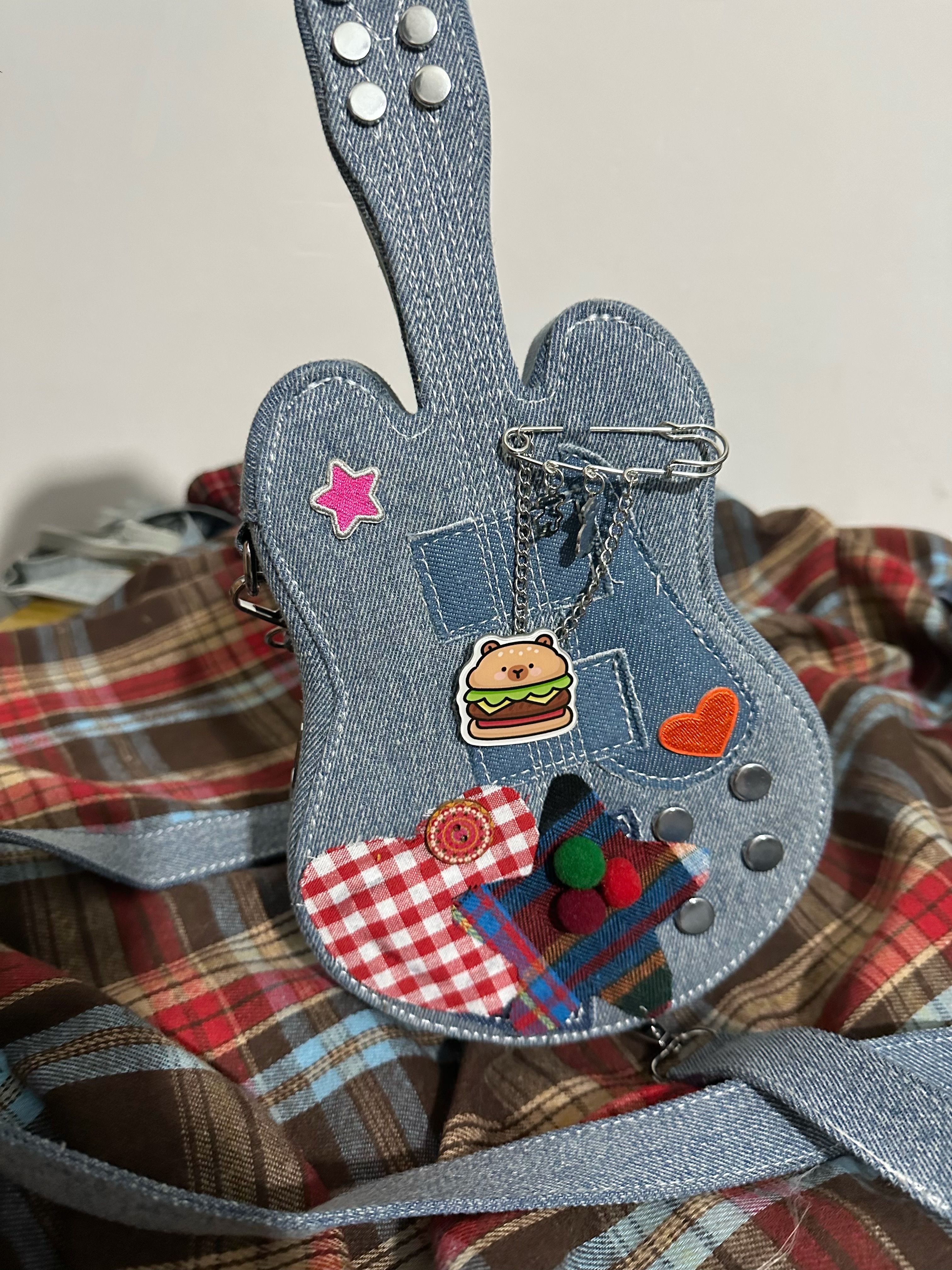 Handmade Y2K Retro Denim Shoulder Crossbody Bag - Versatile Small Bag for Students & Guitar Enthusiasts