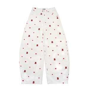Heart Bear Print Curved Pants in White - Trendy Y2K Style for Casual Comfort and Unique Fashion Statement