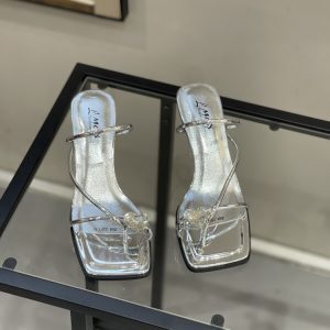 Heart-Shaped Open-Toe Slippers for Women, Vintage French Style, Summer Flip-Flops with Thin Heel & Square Toe, Perfect for Skirts