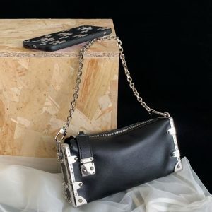 Heavy-Duty Genuine Leather Crossbody Bag with Soft Box Chain and Hardware - Women's Chic Underarm Style