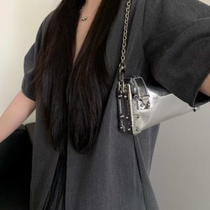 Heavy-Duty Genuine Leather Crossbody Bag with Soft Box Chain and Hardware - Women's Chic Underarm Style