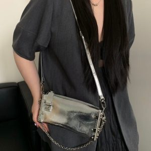 Heavy-Duty Genuine Leather Crossbody Bag with Soft Box Chain and Hardware - Women's Chic Underarm Style