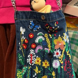 Heavy Embroidery Small Denim Women's Crossbody Bag - Versatile Retro Shoulder Handbag for Casual Style