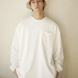 Heavyweight 300G Pure Cotton White Long Sleeve T-Shirt for Men - Small Collar Casual Streetwear City Boy Base Shirt