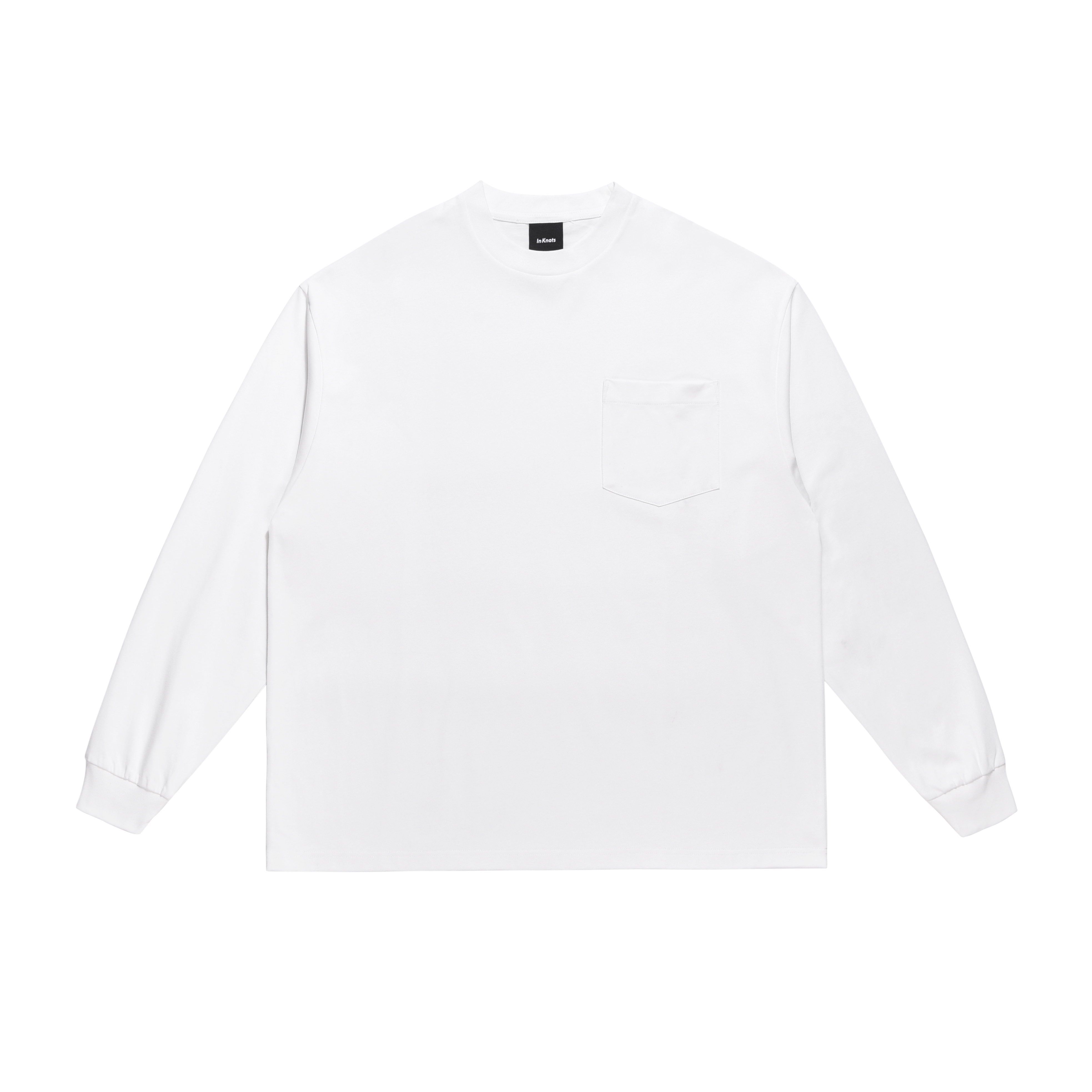 Heavyweight 300G Pure Cotton White Long Sleeve T-Shirt for Men - Small Collar Casual Streetwear City Boy Base Shirt