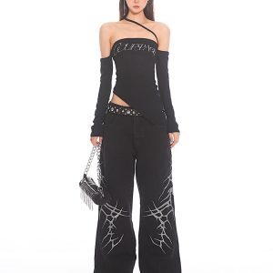 Heavyweight Embroidered Printed Straight Leg Jeans - 2025 Early Spring Niche Design for Trendy Street Style