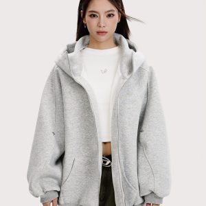 Heavyweight High Neck Hooded Cardigan Sweatshirt - Unisex Loose American Streetwear Jacket for Functional Style