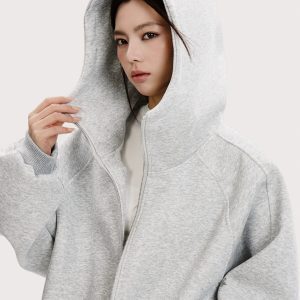 Heavyweight High Neck Hooded Cardigan Sweatshirt - Unisex Loose American Streetwear Jacket for Functional Style