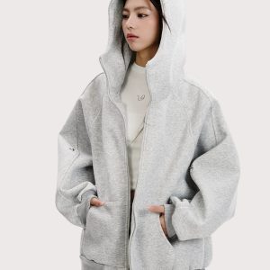 Heavyweight High Neck Hooded Cardigan Sweatshirt - Unisex Loose American Streetwear Jacket for Functional Style