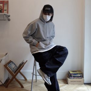 Heavyweight Japanese-style Streetwear Hoodie - Unisex Loose Fit, Solid Color, Drop Shoulder, Round Neck, Long Sleeve, Perfect for Casual Style