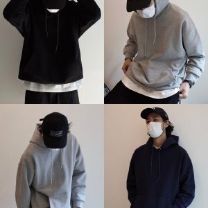 Heavyweight Japanese-style Streetwear Hoodie - Unisex Loose Fit, Solid Color, Drop Shoulder, Round Neck, Long Sleeve, Perfect for Casual Style