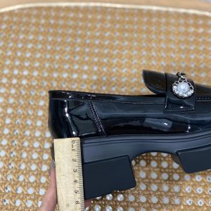 Height-Increasing 6cm Thick Sole Loafers for Women, Black Slip-On JK Leather Flats, British Style for Spring and Autumn