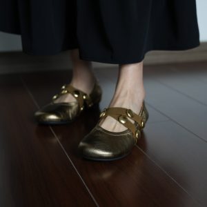 Height-Increasing Silver Mary Jane Flats for Women, Soft Sole Round Toe Shoes, Stylish Golden Accent, Trendy Y2K Design