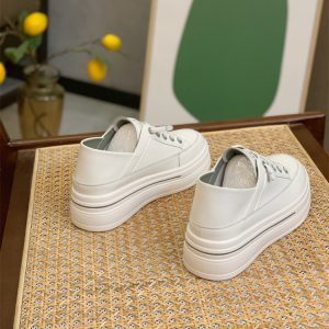 Height-Increasing White Sneakers for Women - Genuine Leather, Breathable Thick-Soled Casual Board Shoes, 6CM Platform for Petite Style