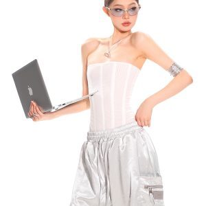 High-End Fabric Multi-Pocket Wide-Leg Workwear Pants for Women - Vintage Straight-Leg Style for Summer Street Dance Fashion