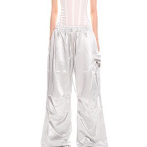 High-End Fabric Multi-Pocket Wide-Leg Workwear Pants for Women - Vintage Straight-Leg Style for Summer Street Dance Fashion