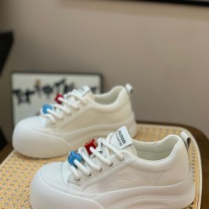 High-End Genuine Leather White Sneakers for Women - 2025 Spring Thick-Soled Ugly Cute Big-Headed Sports Shoes