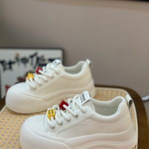 High-End Genuine Leather White Sneakers for Women - 2025 Spring Thick-Soled Ugly Cute Big-Headed Sports Shoes