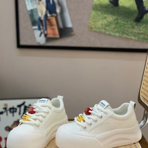 High-End Genuine Leather White Sneakers for Women - 2025 Spring Thick-Soled Ugly Cute Big-Headed Sports Shoes