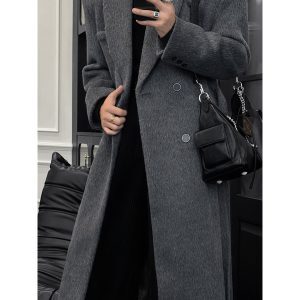 High-End Korean Style Long Sheep Wool Coat - Mid-Length Knee-Length Winter Overcoat for 2024