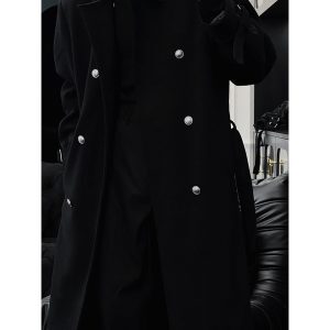High-End Long Knee-Length Woolen Coat for Men, Double-Breasted, Korean Style, 2024 Autumn Winter Fashion