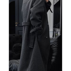 High-End Long Knee-Length Woolen Coat for Men, Double-Breasted, Korean Style, 2024 Autumn Winter Fashion