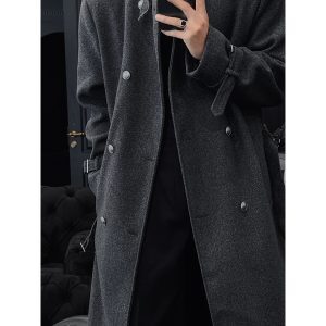 High-End Long Knee-Length Woolen Coat for Men, Double-Breasted, Korean Style, 2024 Autumn Winter Fashion
