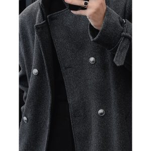 High-End Long Knee-Length Woolen Coat for Men, Double-Breasted, Korean Style, 2024 Autumn Winter Fashion
