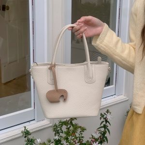 High-End Minimalist Vegetable Basket Bucket Bag with Lychee Texture - Versatile Women's Shoulder Tote for Trendy Fashion
