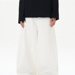 High-End Minimalist White Curved Blade Jeans for Men and Women - Versatile Relaxed Fit Floor-Length Pants