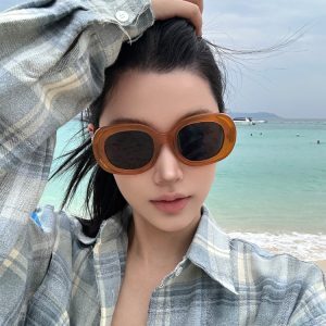 High-End Oversized Oval Orange Sunglasses for Women - Stylish Beach Travel Accessory for Sun Protection & Photo-Taking