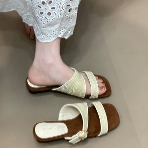 High-End Retro One-Strap Woven Sandals for Women - 2025 Summer Wedge Heels Perfect for Skirts, Y2K Style