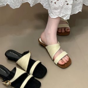 High-End Retro One-Strap Woven Sandals for Women - 2025 Summer Wedge Heels Perfect for Skirts, Y2K Style