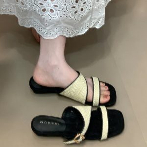 High-End Retro One-Strap Woven Sandals for Women - 2025 Summer Wedge Heels Perfect for Skirts, Y2K Style