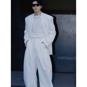 High-End Retro Red Suit Set for Autumn, No-Collar Blazer and Casual Trousers, Vintage Style, 2024 Fashion Trends